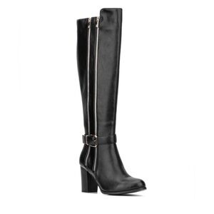 New York & Company Black Over-the-Knee Block Heel Boots with Dual Zippers Size 8